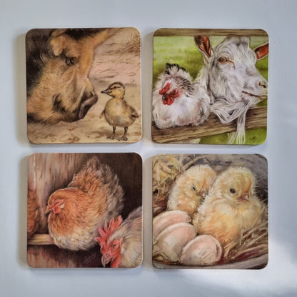 Set van 4 onderzetters - Boerderijserie