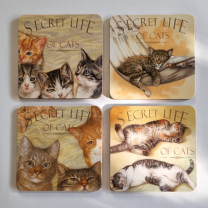 Set van 4 onderzetters - Kattenserie - Secret Life of Cats