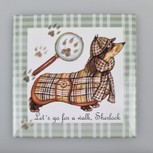 Koelkastmagneet - Teckel als Sherlock Holmes