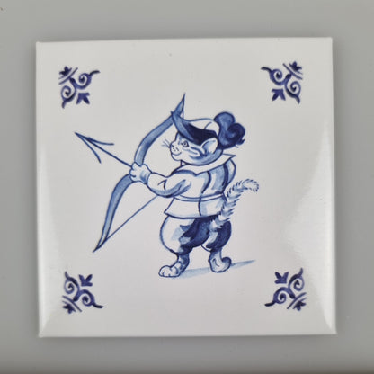 Koelkastmagneet - Kat (delfsblauw) - Boogschieten