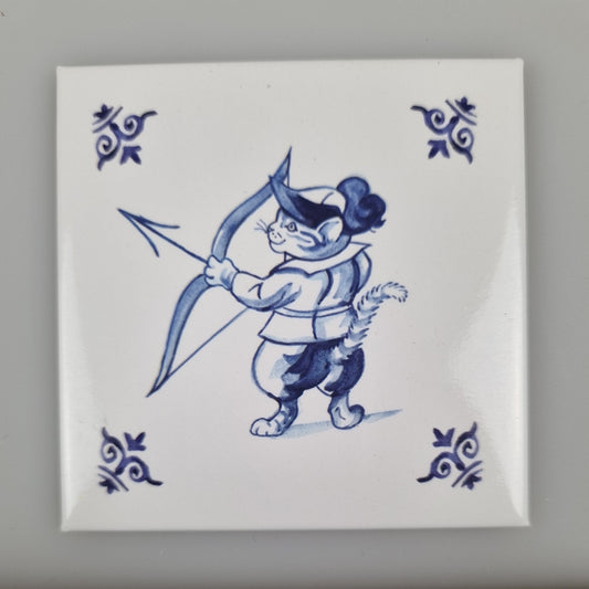 Koelkastmagneet - Kat (delfsblauw) - Boogschieten