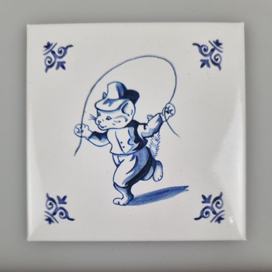 Koelkastmagneet - Kat (delfsblauw) - Touwtje Springen