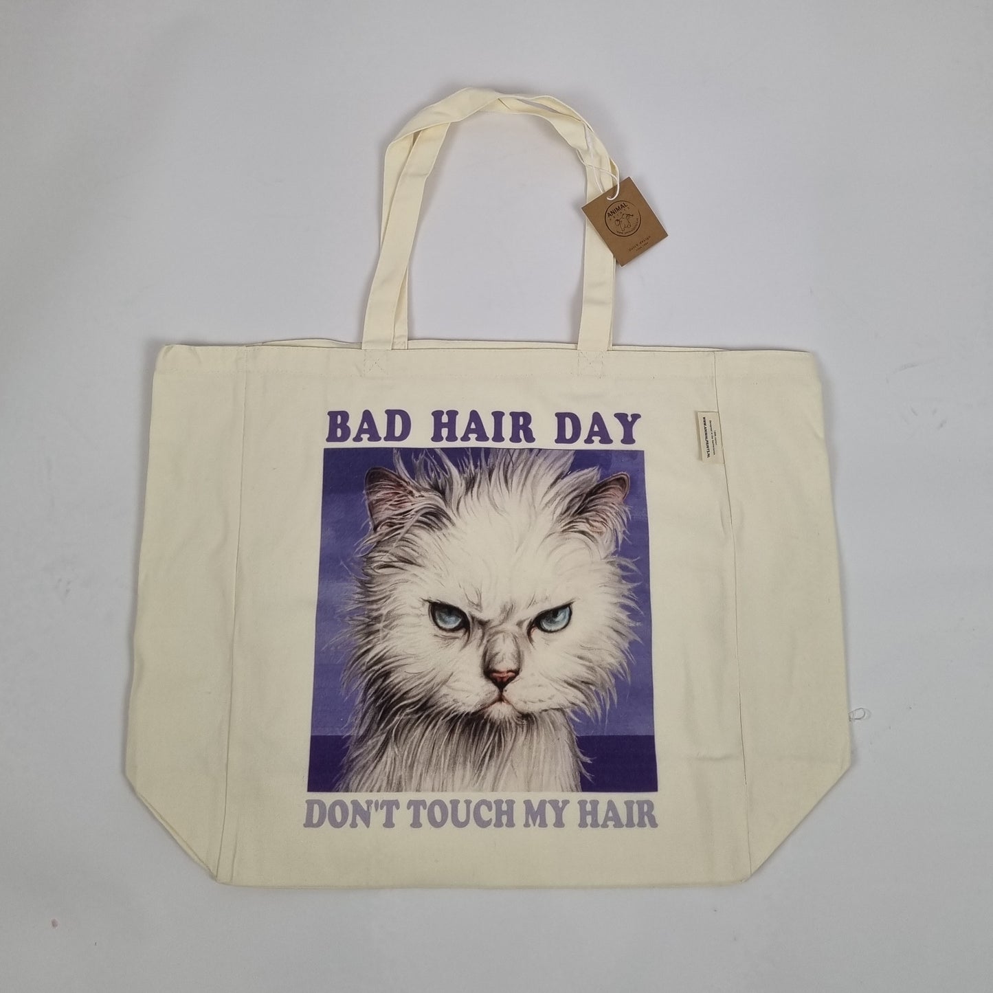 Katoenen winkelshopper met bedrukking - Bad Hairday Cat