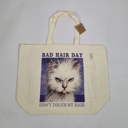 Katoenen winkelshopper met bedrukking - Bad Hairday Cat