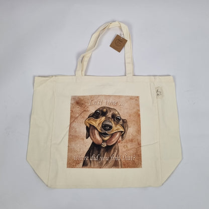 Katoenen winkelshopper met bedrukking - Teckel / Dachshund - Vintage