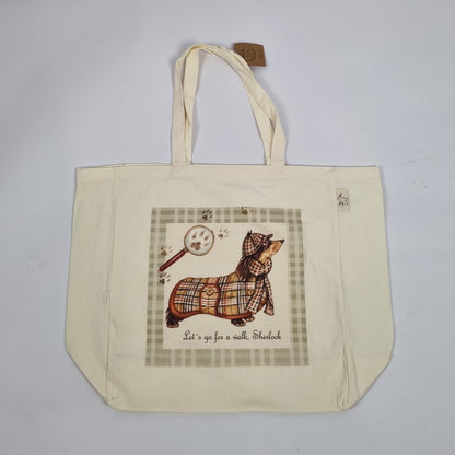 Katoenen winkelshopper met bedrukking - Teckel/ Dachshund - Sherlock