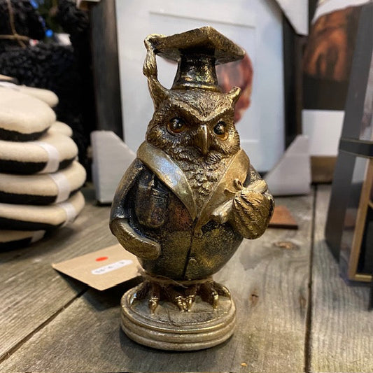 Eulenstatue (mit Hut) – goldfarbene Ausführung