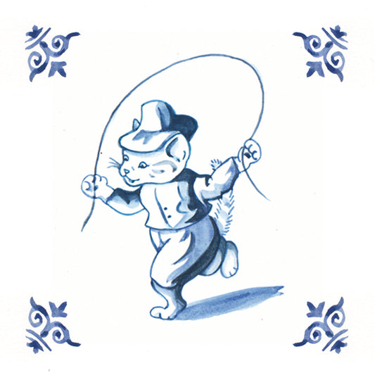 Set of 4 coasters - Delft blue cat series