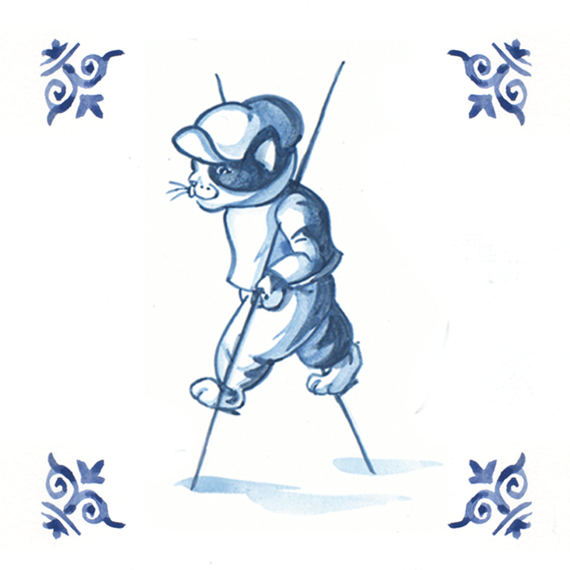 Set van 4 onderzetters - Delfsblauwe kattenserie