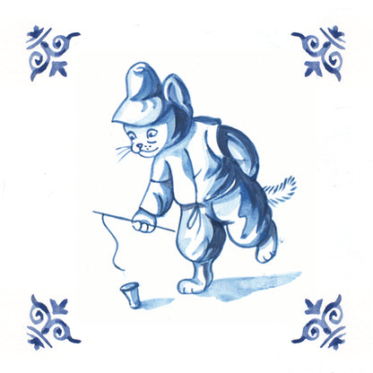 Set van 4 onderzetters - Delfsblauwe kattenserie