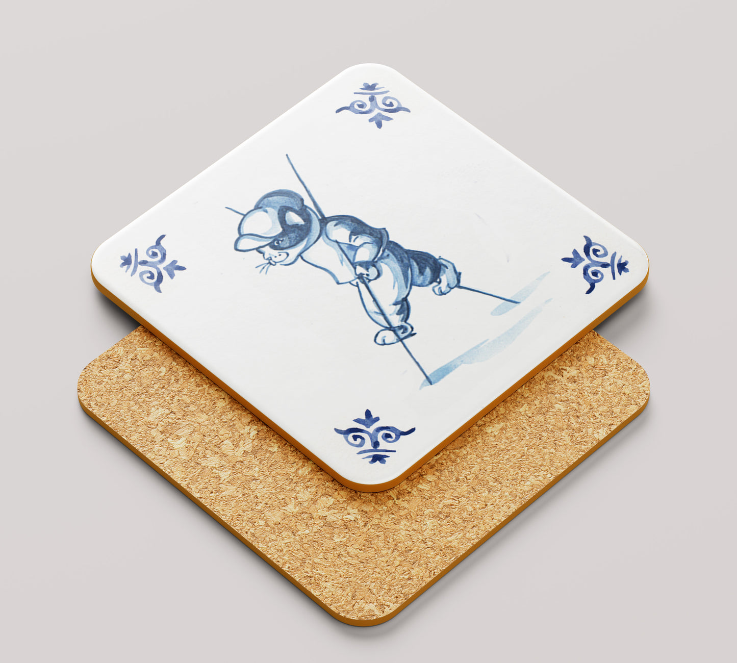 Onderzetter 38-007 - Katten Delfs blauw