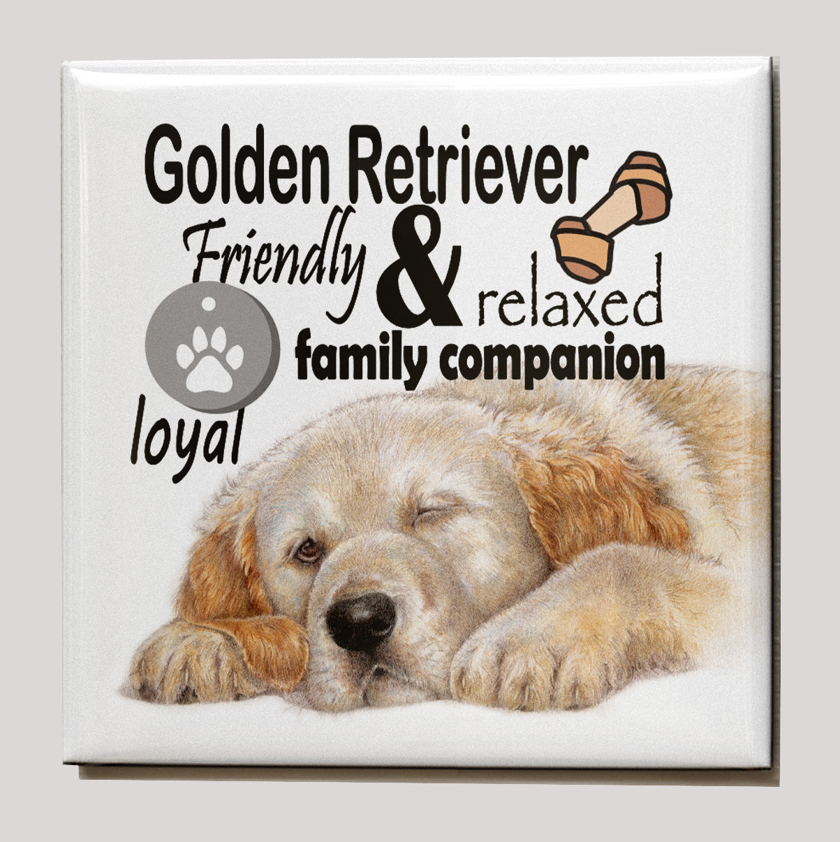 Kühlschrankmagnet - Golden Retriever mit Text