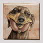 Kühlschrankmagnet – Dackel mit Wurst