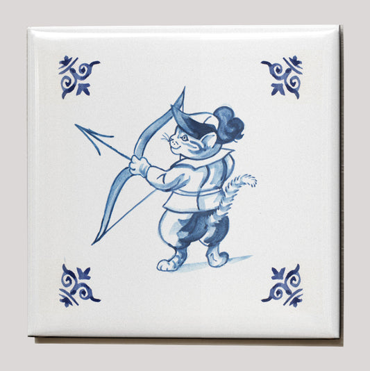 Kühlschrankmagnet - Katze (Delft-Blau) - Bogenschießen