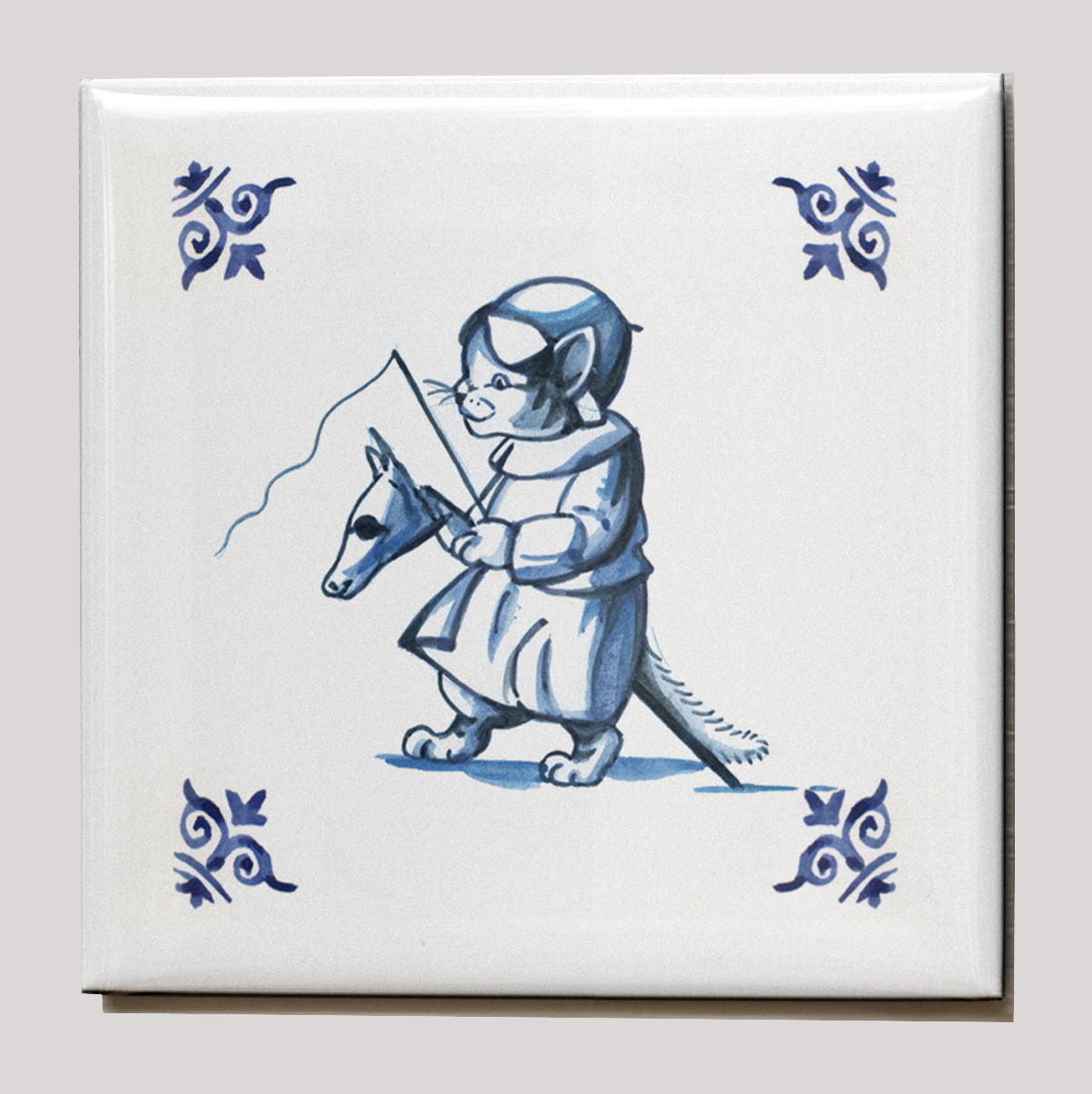 Kühlschrankmagnet - Katze (Delft-Blau) - Reiten