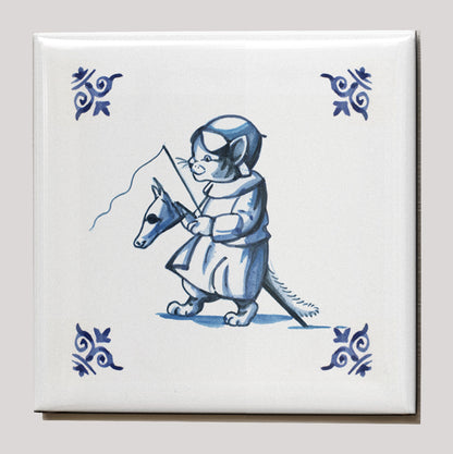 Kühlschrankmagnet - Katze (Delft-Blau) - Reiten