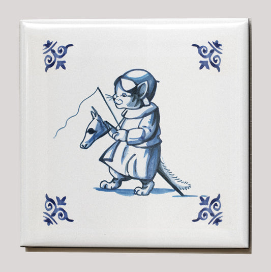 Kühlschrankmagnet - Katze (Delft-Blau) - Reiten