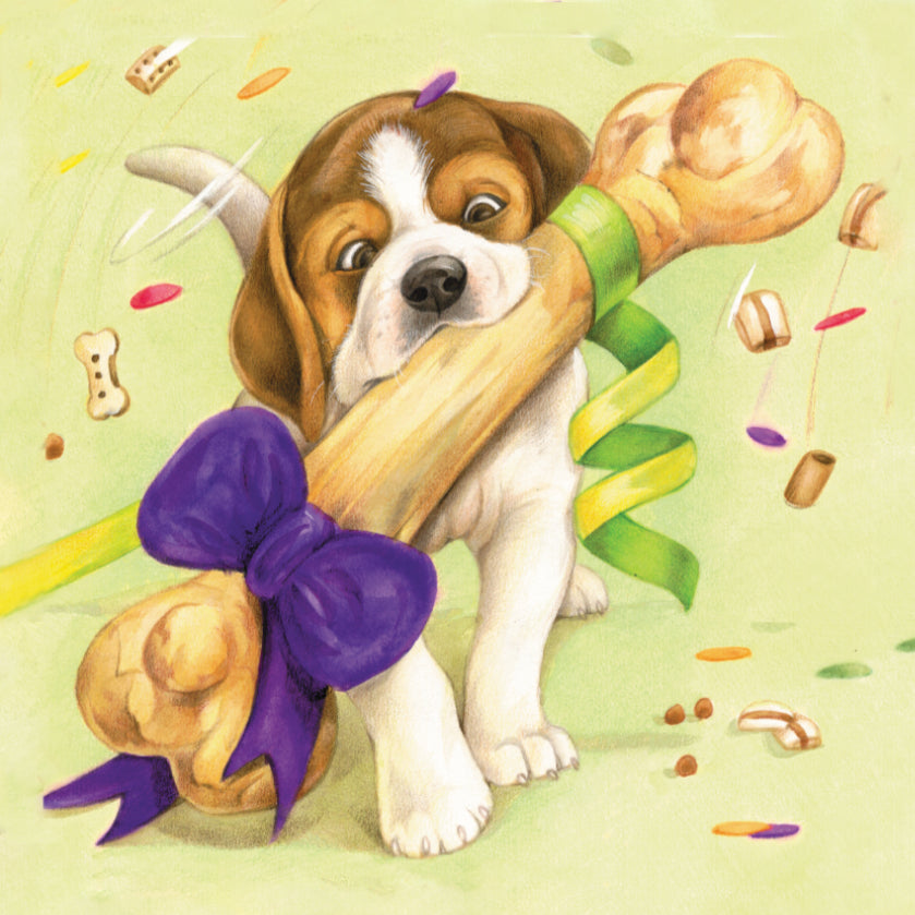 Koelkastmagneet - Hond (Beagle) met bot - Happy Birthday
