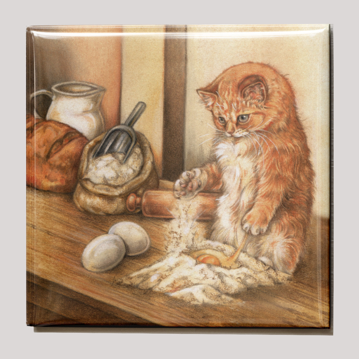 Koelkastmagneet - Kat helpt in de keuken