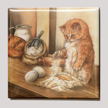 Koelkastmagneet - Kat helpt in de keuken