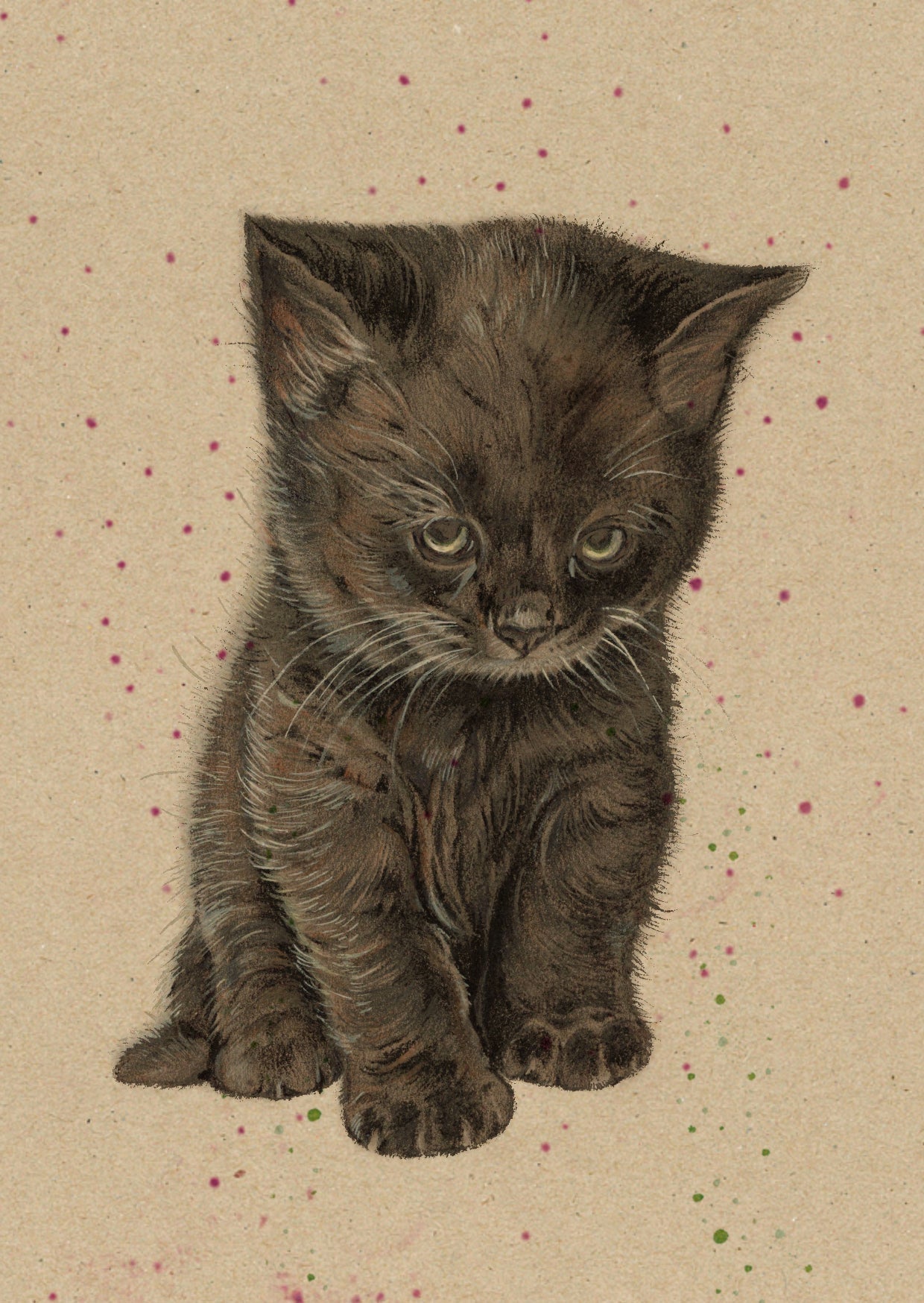 Kraftkarte im A6-Format (Postkarte) – Kartennummer 9 – Schwarzes Kätzchen (pro 5 Stück)