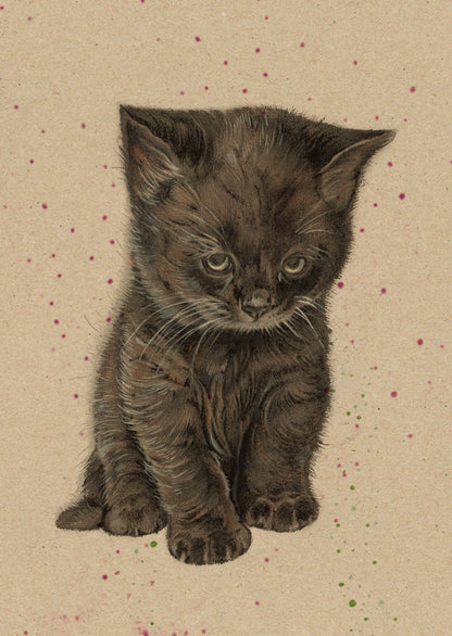 Kraftkarte im A6-Format (Postkarte) – Kartennummer 9 – Schwarzes Kätzchen (pro 5 Stück)