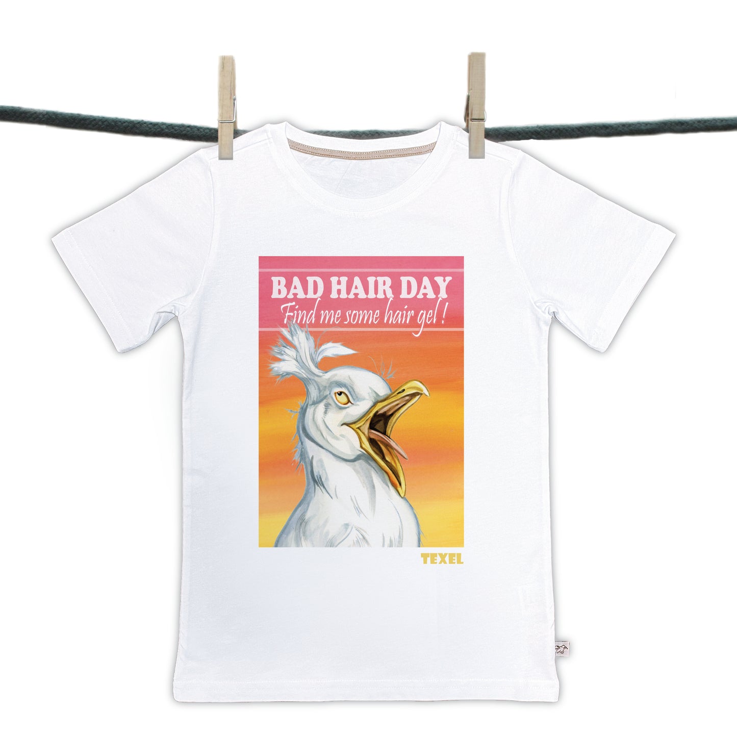 T-shirts Texel - Bad Hair Day - Kokmeeuw (T01-115)