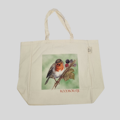 Katoenen winkelshopper met bedrukking - Roodborstje - Robin