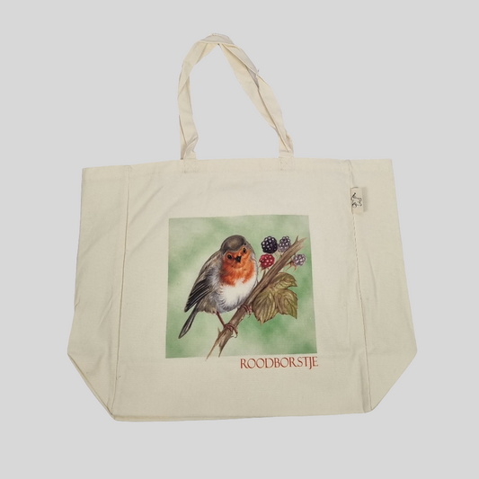 Katoenen winkelshopper met bedrukking - Roodborstje - Robin