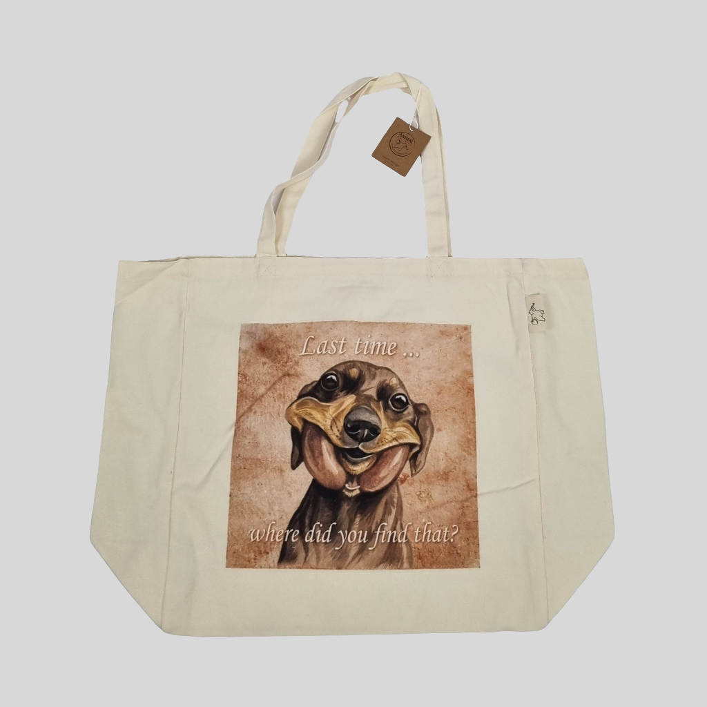 Katoenen winkelshopper met bedrukking - Teckel / Dachshund - Vintage