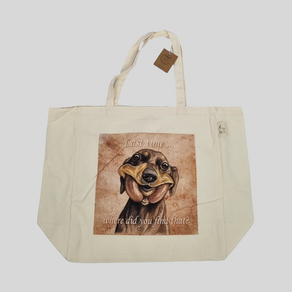 Katoenen winkelshopper met bedrukking - Teckel / Dachshund - Vintage