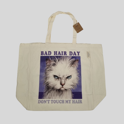 Katoenen winkelshopper met bedrukking - Bad Hairday Cat