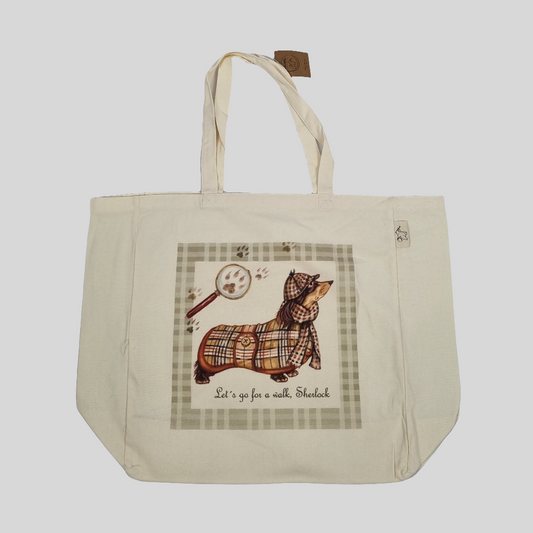 Katoenen winkelshopper met bedrukking - Teckel/ Dachshund - Sherlock