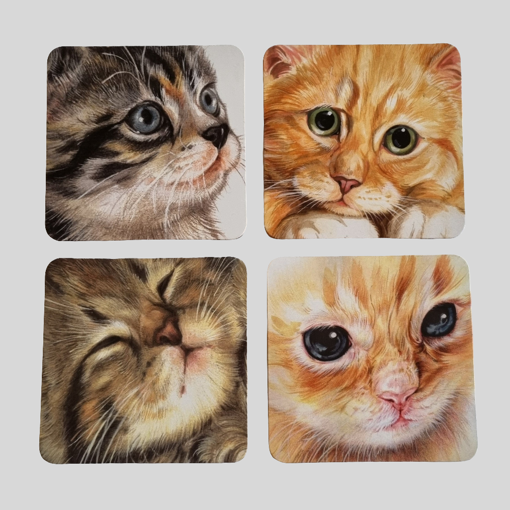 Set van 4 onderzetters - Kattenserie 2