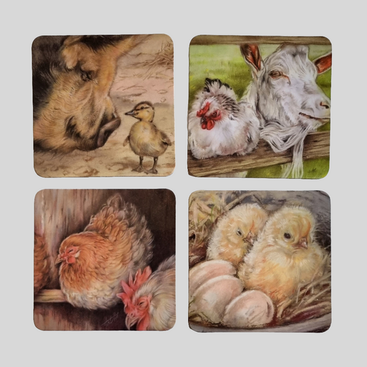 Set of 4 coasters - Farm series