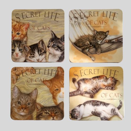 Set of 4 coasters - Cat series - Secret Life of Cats