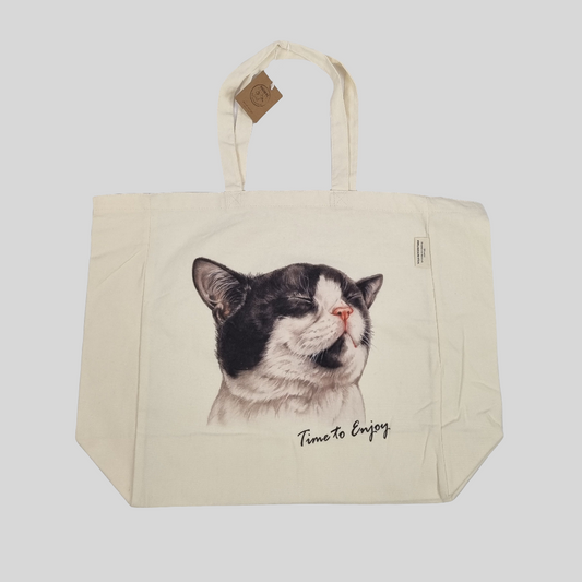 Katoenen winkelshopper met bedrukking - Cat - Time to Enjoy