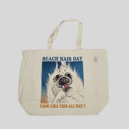Einkaufstasche aus Baumwolle mit Aufdruck – Beach Hair Day – Seal