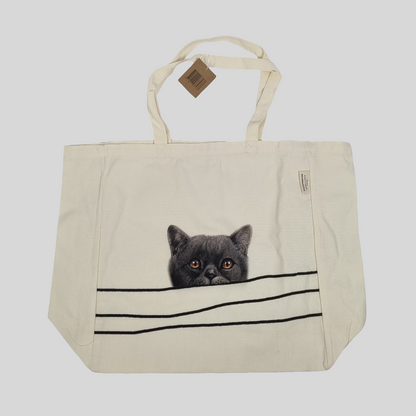 Katoenen winkelshopper met bedrukking - Cat looking around