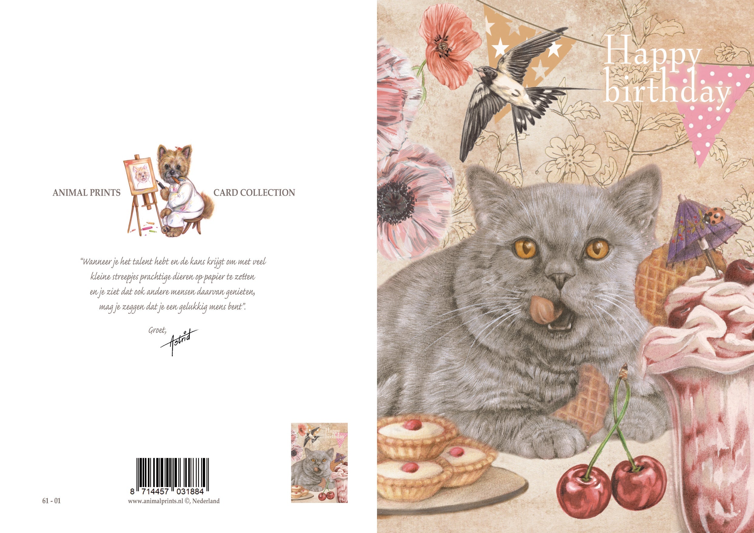 Klapkaart A4 formaat - Happy Birthday - Brits Shorthair