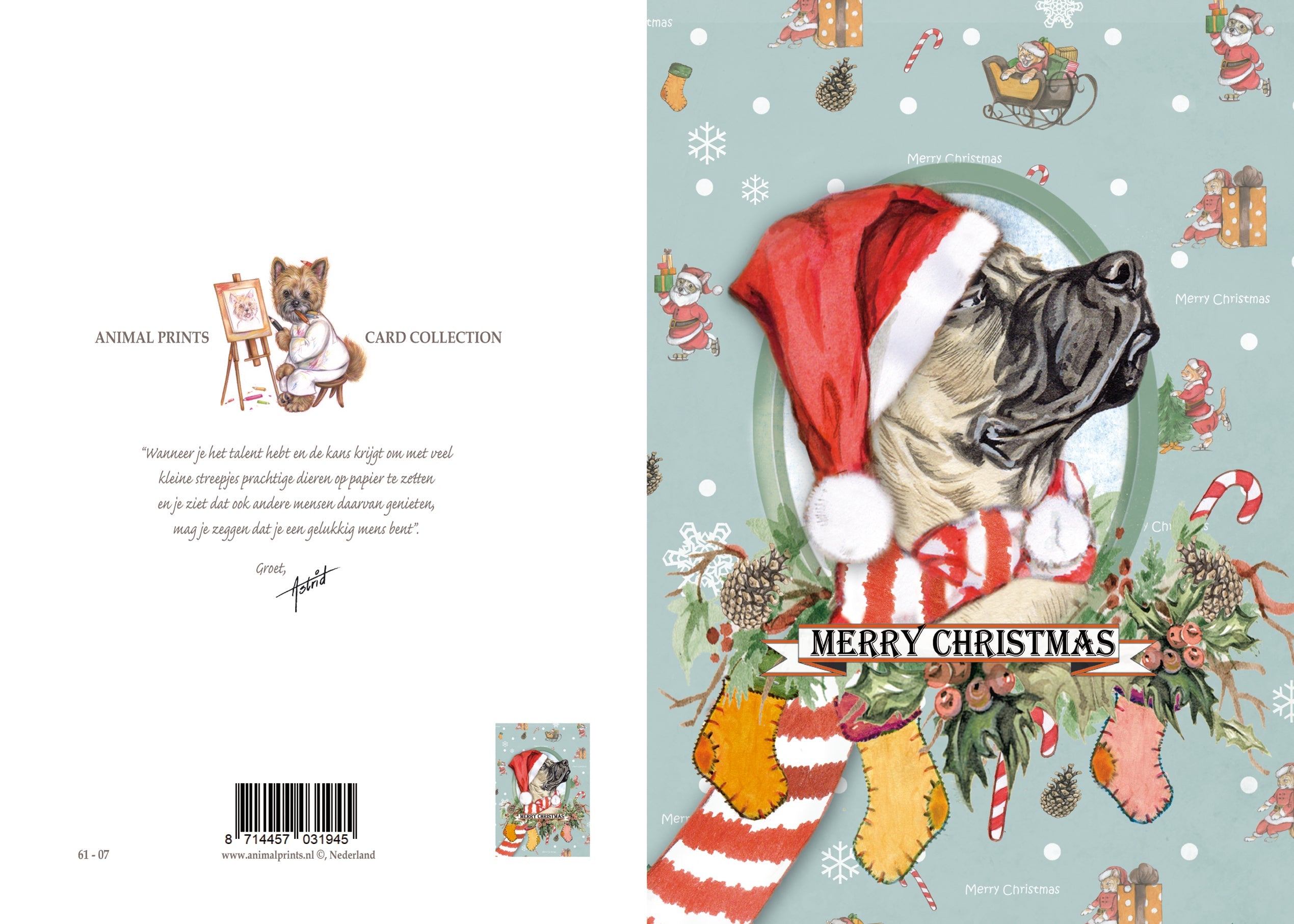 Klapkaart A4 formaat - Merry Christmus - Hond
