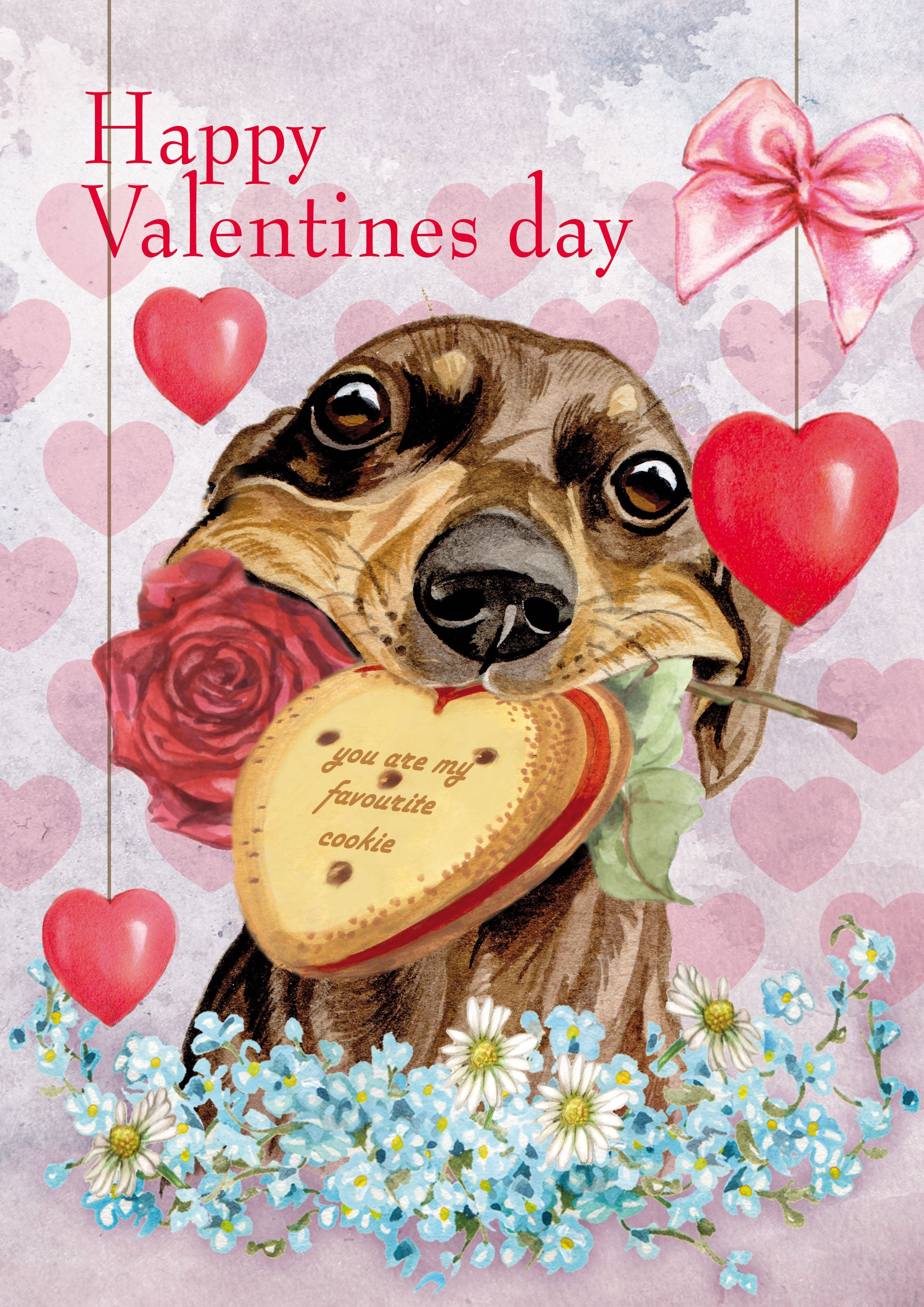 Klapkaart A4 formaat - Happy Valentine's Day - Teckel - Hond