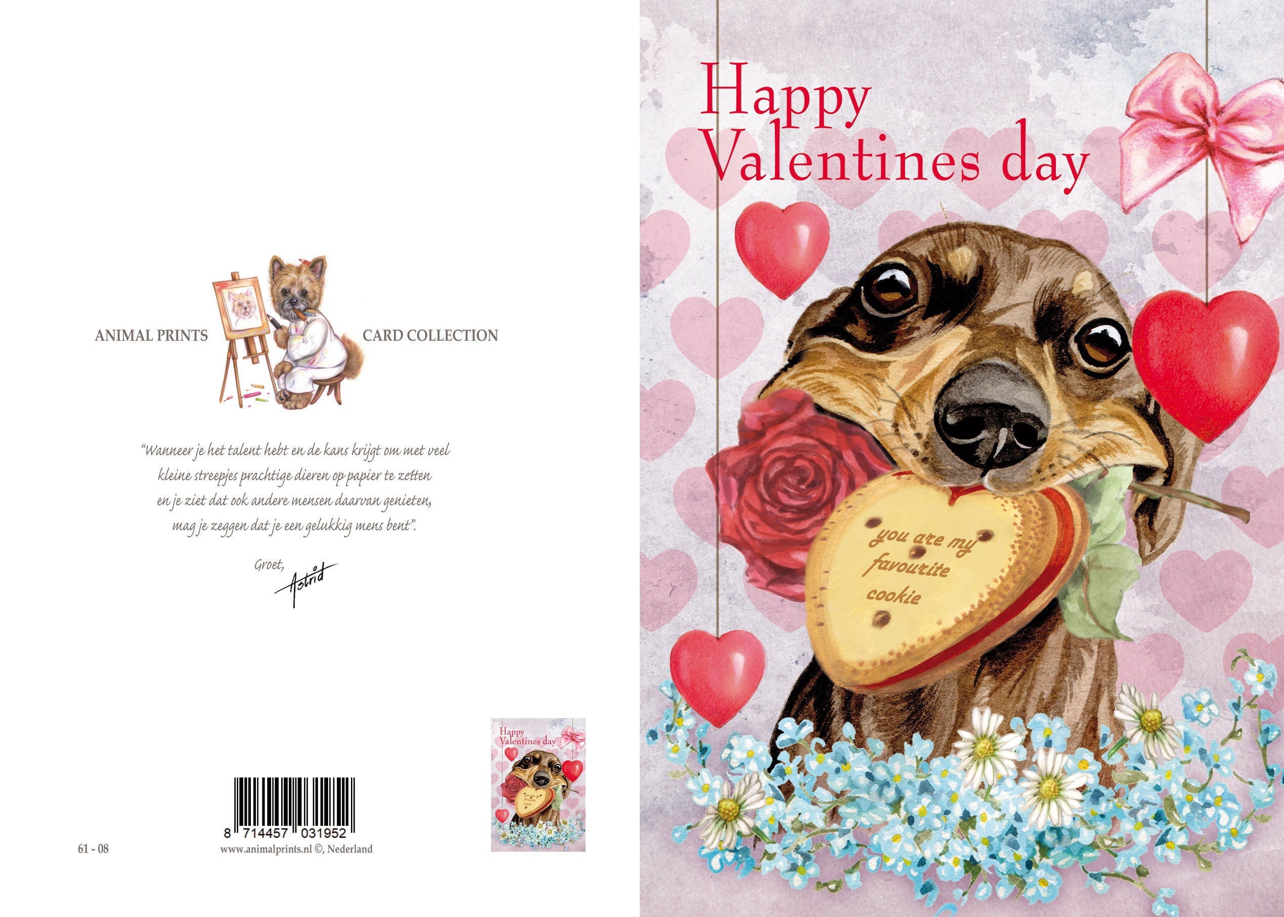 Klapkaart A4 formaat - Happy Valentine's Day - Teckel - Hond