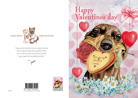 Klapkaart A4 formaat - Happy Valentine's Day - Teckel - Hond