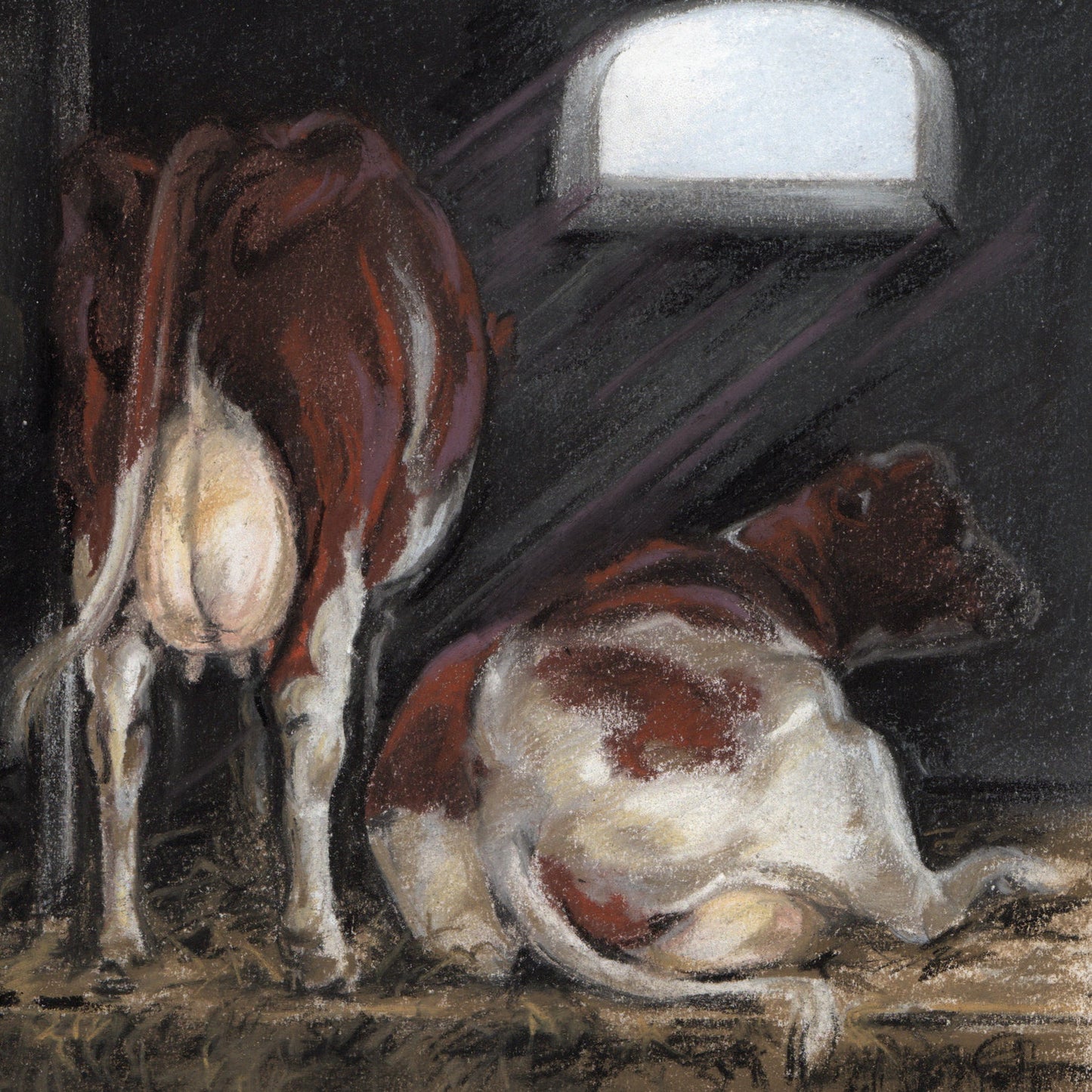 Square card - Cows in the stable. Take a break from hard work...