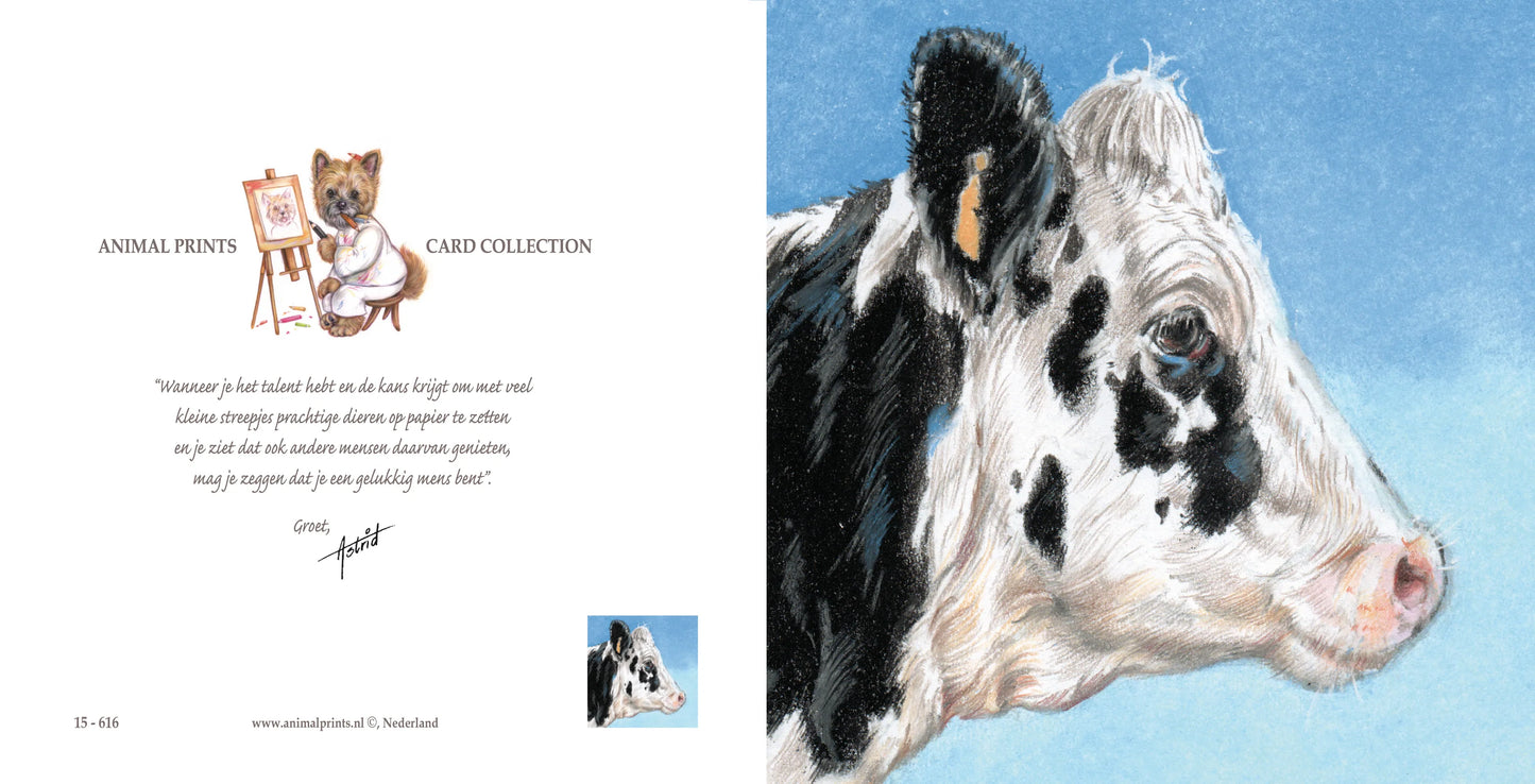 Vierkante kaart - Het staat in de wei, is zwart met wit...Rara wie ben ik....