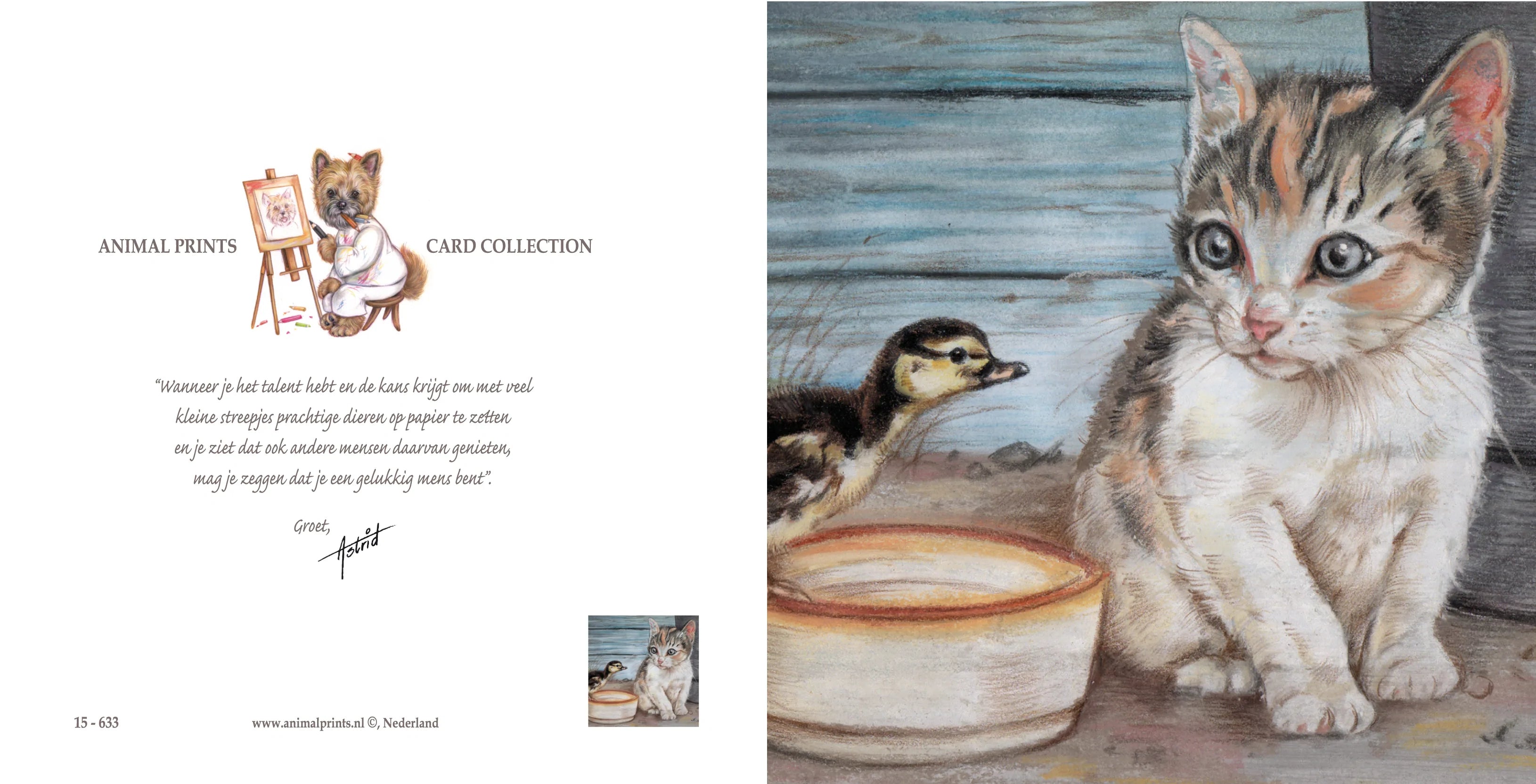 Quadratische Karte - Katze &amp; Küken - Freunde fürs Leben