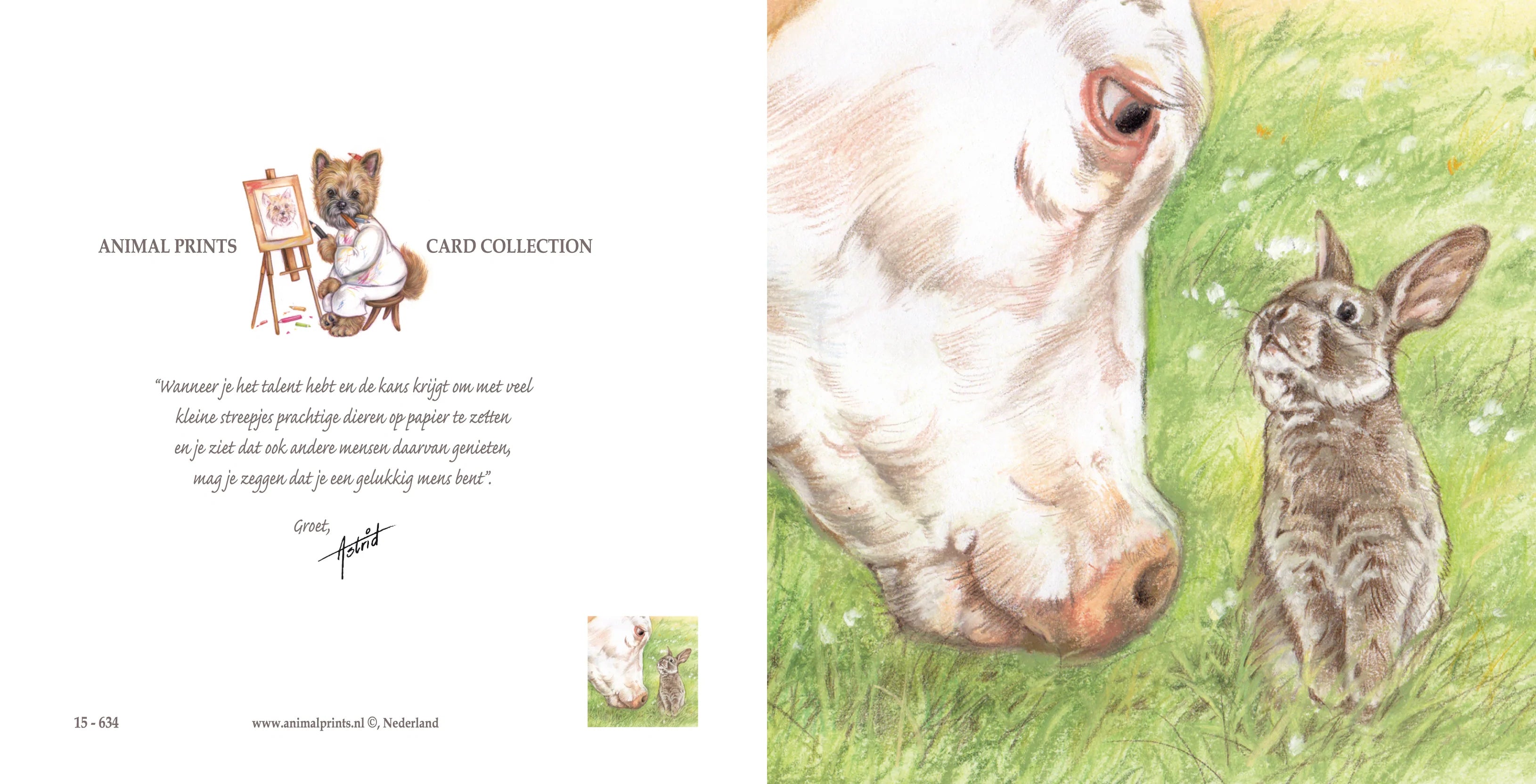 Vierkante kaart - Koe & Konijn - Wie kan het meeste gras op...